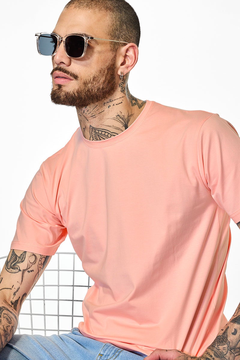 SNITCH Slim Fit Stretch Core Lab Peach T-Shirt - Image 5