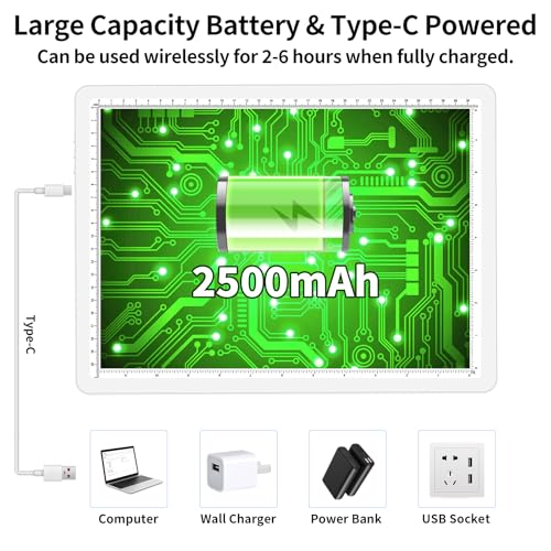 TOHETO Rechargeable A4 Light Board with Stand, Super Bright Magnetic Light Pad with Side Buttons, Wireless Light Box for Tracing and Drawing, Cordless LED Light Table for Diamond Painting White - Image 4