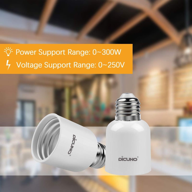 DiCUNO E26 to E39 Socket Adapter, Medium E26 to Mogul E39 Screw Base Light Bulb Socket Converter, Maximum 300W, 165℃ Heat Resistant, Pack of 6 - Image 4