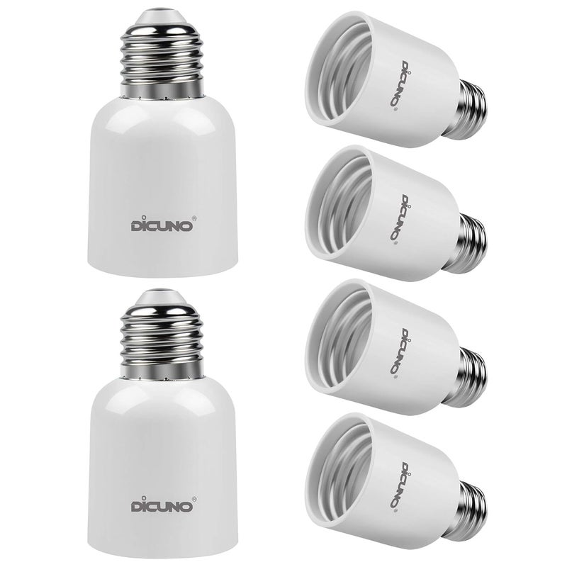DiCUNO E26 to E39 Socket Adapter, Medium E26 to Mogul E39 Screw Base Light Bulb Socket Converter, Maximum 300W, 165℃ Heat Resistant, Pack of 6 - Image 1