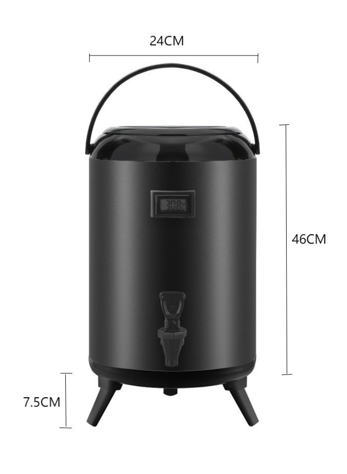Black 10L Stainless Steel Insulated Beverage Dispenser with Thermometer for Hot Cold Drinks Tea Coffee Milk Water Juice Temperature Retention - Image 2