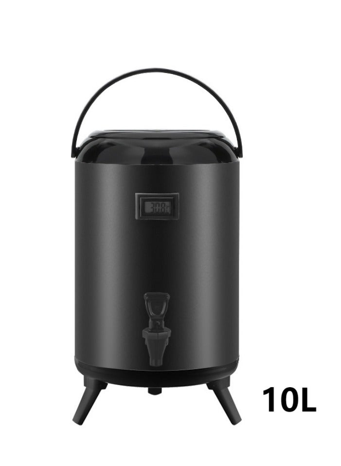 Black 10L Stainless Steel Insulated Beverage Dispenser with Thermometer for Hot Cold Drinks Tea Coffee Milk Water Juice Temperature Retention - Image 1