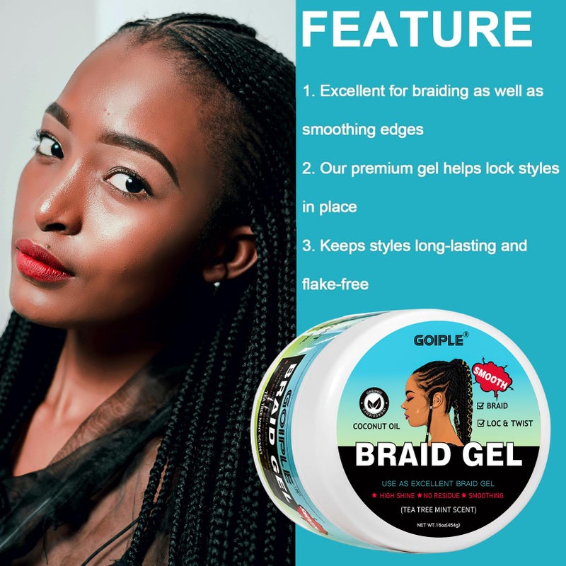 Goiple 16 OZ Braiding Gel for Twist, Locs, Braids, Edge Control - Extra Hold, High Shine, No Flake, Long Lasting for Locks, Cornrows - Smooths & Tames Frizz (Tea Tree) - Image 4