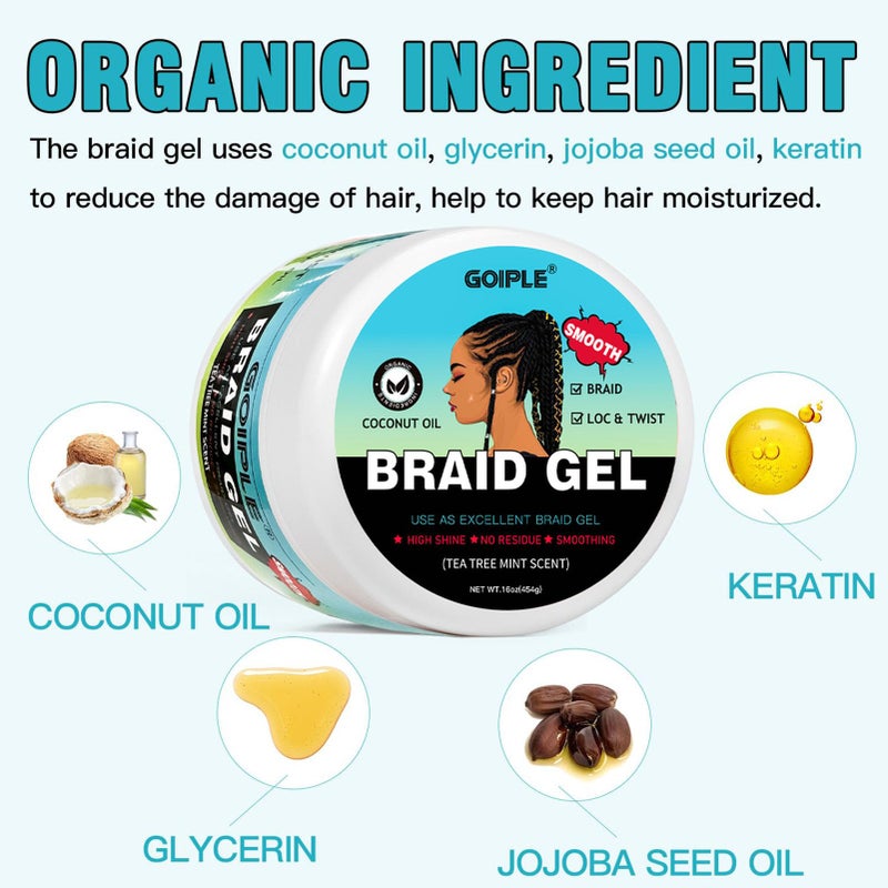 Goiple 16 OZ Braiding Gel for Twist, Locs, Braids, Edge Control - Extra Hold, High Shine, No Flake, Long Lasting for Locks, Cornrows - Smooths & Tames Frizz (Tea Tree) - Image 2