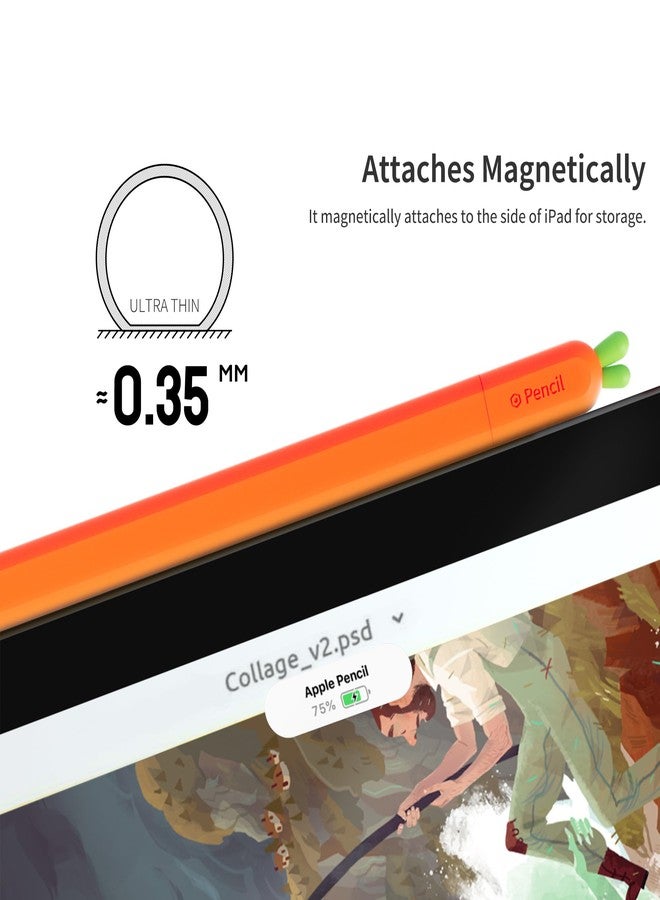 ELETIUO Silicone Case Compatible with Apple Pencil (USB-C), Protective Stand with Cap, Non-Slip Case, Magnetic Stand for Apple Pencil 3rd Generation, Carrot - Image 3