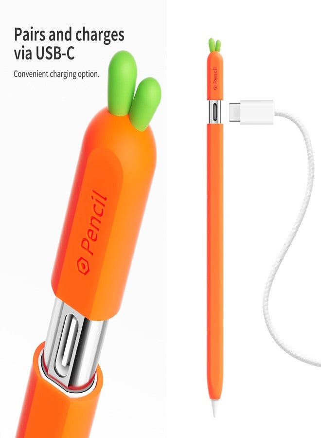 ELETIUO Silicone Case Compatible with Apple Pencil (USB-C), Protective Stand with Cap, Non-Slip Case, Magnetic Stand for Apple Pencil 3rd Generation, Carrot - Image 2
