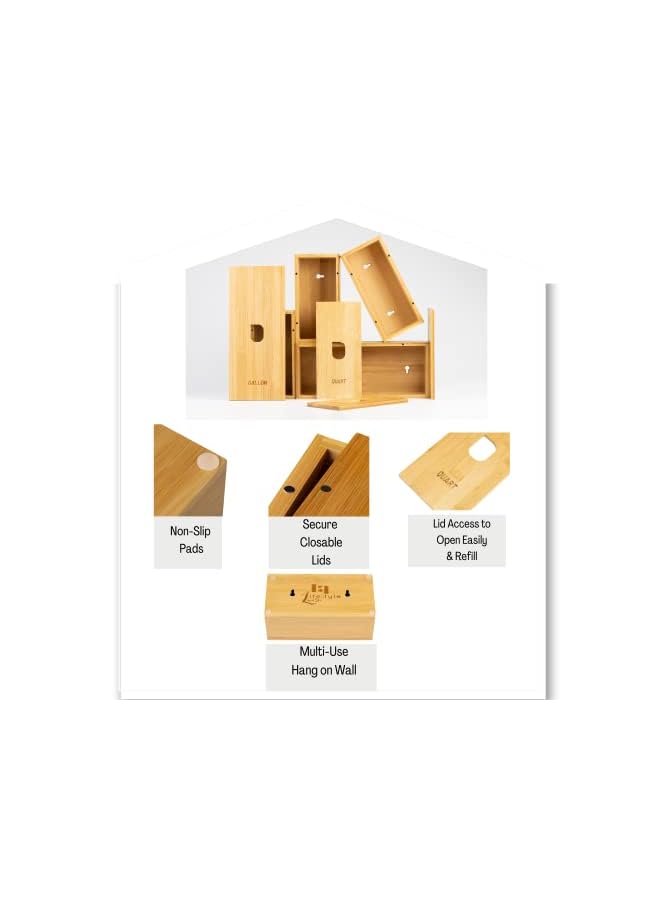 Bag Organizer for drawer-Set of 4 bamboo containers for ziplock or plastic bags, with closable lid-Suitable for Gallon,Quart,Snack,Sandwich Storage Bags Compatible with most storage bag brands - Image 2