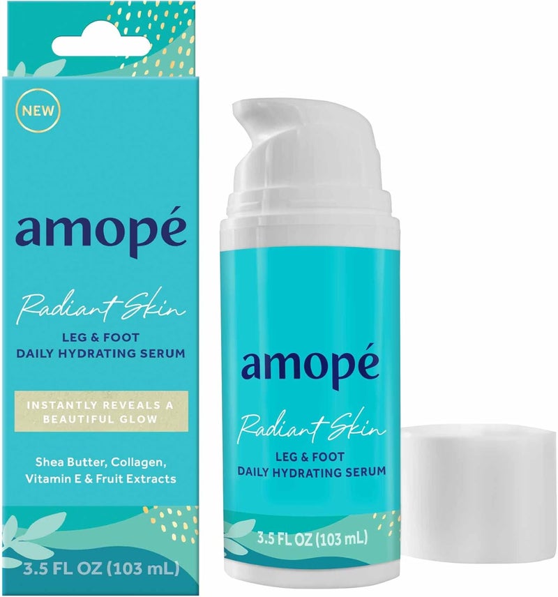 Amope Radiant Glowing Skin Leg Foot Daily Hydrating Serum 35 FL OZ Body Lotion Feet Cream Moisturizer Nourishing Complex of Collagen Shea Butter Vitamin E