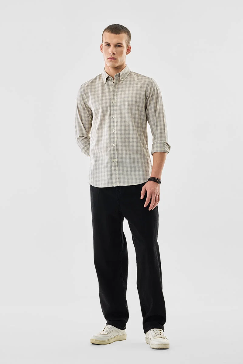 SNITCH Slim Fit Linen Blend Checks Shirt
