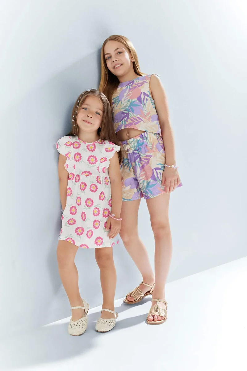 DeFacto Baby Girl Floral Short Sleeve Crinkle Viscose Dress