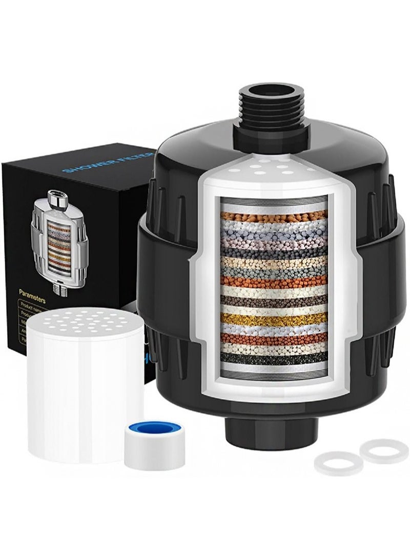 BIRUITE 20 Stage Shower Filter Universal with Replaceable Water Filter，Bathroom shower filter head for hard water，Removing Chlorine and fluoride(Black, Contains 1 filter element) - Image 1