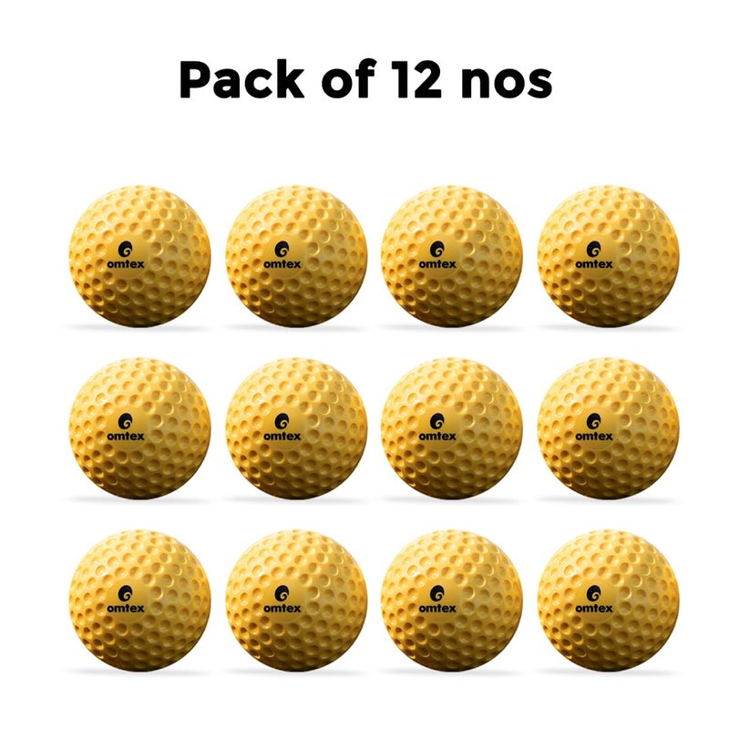 omtex Plastic PVC Cricket Dimple Ball|Ideal for Bowling Machine Dimple Ball Yellow (Pack of 12) - Image 2