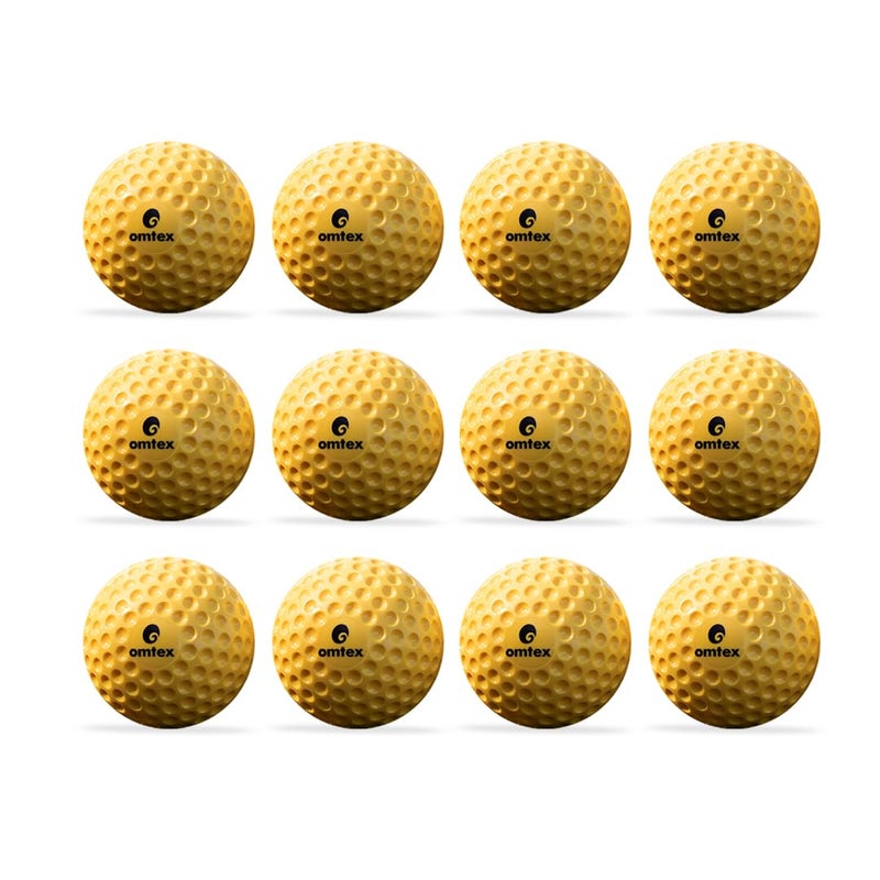 omtex Plastic PVC Cricket Dimple Ball|Ideal for Bowling Machine Dimple Ball Yellow (Pack of 12) - Image 1