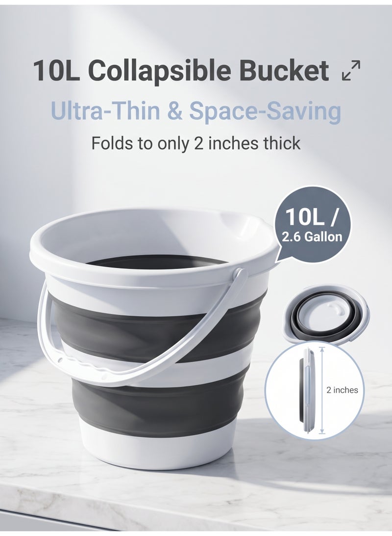 nihao Goderewlid Collapsible Bucket 2.6 Gal/10L, BPA-Free - Space-Saving, Portable Foldable Water Pail for Versatile Use, Home, Outdoors, Car Wash, Camping, Fishing - Grey, Single Pack - Image 1