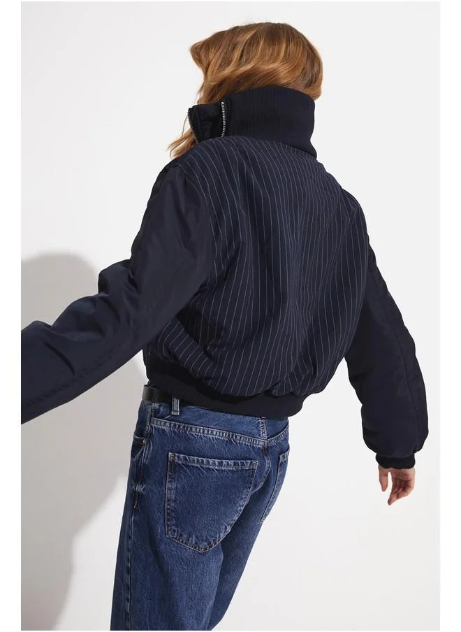 JUNE June Zipper Detailed Coat Navy