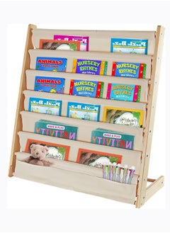 Arabest Bookshelf for Kids, Baby Bookshelf 6 Tier Kids Book Shelf Natural Beige Sling Book Rack for Kids Bedroom Playroom Toy Storage (Wood: 29.5" L)  - Image 1