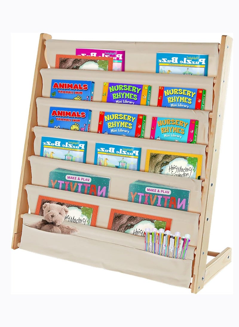 عربست رف كتب للأطفال ، رف كتب للأطفال 6 طبقات رف كتب للأطفال رف كتب حبال بيج طبيعي لغرفة نوم الأطفال غرفة اللعب تخزين الألعاب (الخشب: 29.5 بوصة طول) - Image 1