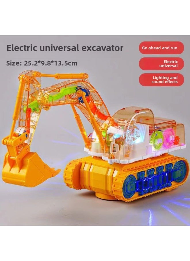 Transparent Gear Mining Children's Electric Universal Toy Car Music Lighting Engineering Car Simulation Model Wholesale-Color:Gear Excavator (yellow) Charger + Rechargeable Battery + Screwdriver  - Image 1