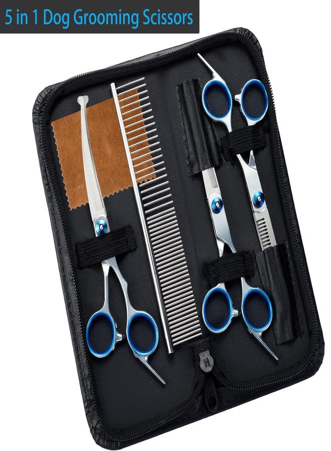 lengnoyp 5 in 1 Premium Dog Grooming Scissors, Professional Dog Scissors for Grooming with Safety Round Tips, Lengnoyp Stainless Steel Thinning Shears, Pet Cat Shears for Grooming Kit - Image 2