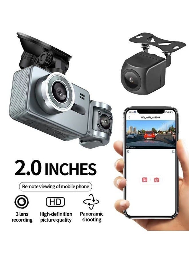 أف بي سي 4K العدسة الثلاثية DashCam الأمامية 2160P مع الداخل / الخلفي 720P الرؤية الليلية واي فاي التطبيق التحكم G-Sensor موقف سيارات مراقبة الكاميرا الفيديو - Image 1