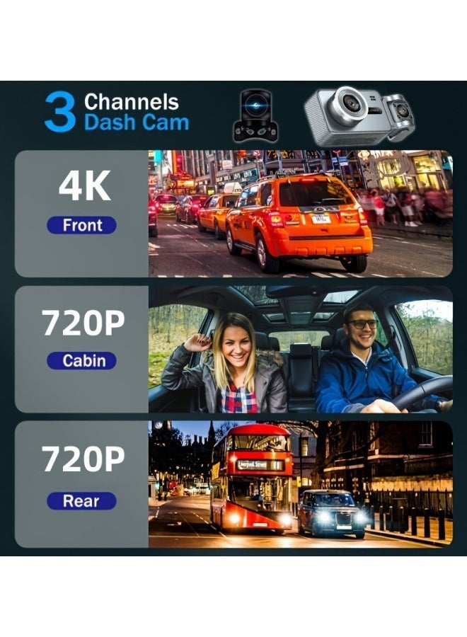 أف بي سي 4K العدسة الثلاثية DashCam الأمامية 2160P مع الداخل / الخلفي 720P الرؤية الليلية واي فاي التطبيق التحكم G-Sensor موقف سيارات مراقبة الكاميرا الفيديو - Image 3