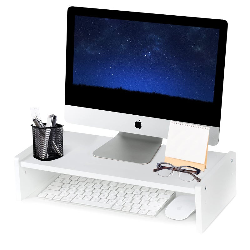 حامل شاشة خشبي صلب من كينلينك مع ارتفاع قابل للتعديل 158 بوصة لحاسوب iMac وPC وطابعة ومراقب شاشة للمنزل والمكتب باللون الأبيض
