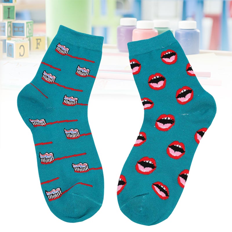 Winter Autumn High Ankle Socks In Tube Sock Cotton Teeth and Toothbrush Women Men Socks (Green) - Image 1