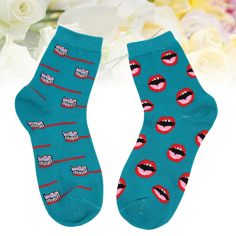Winter Autumn High Ankle Socks In Tube Sock Cotton Teeth and Toothbrush Women Men Socks (Green) - Image 5