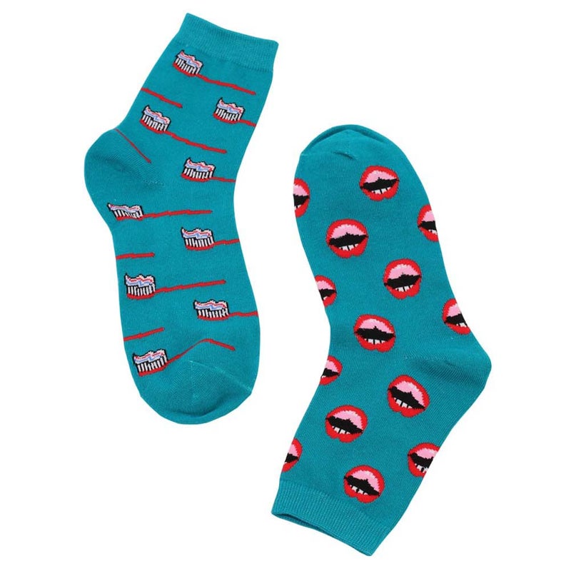 Winter Autumn High Ankle Socks In Tube Sock Cotton Teeth and Toothbrush Women Men Socks (Green) - Image 2