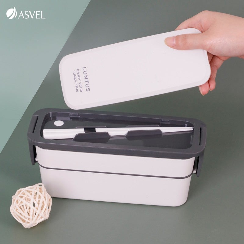ASVEL Microwave-Safe Lunch Box, Divided Plastic Meal Container for Office Workers, Double-Layer White 800ML - Image 2