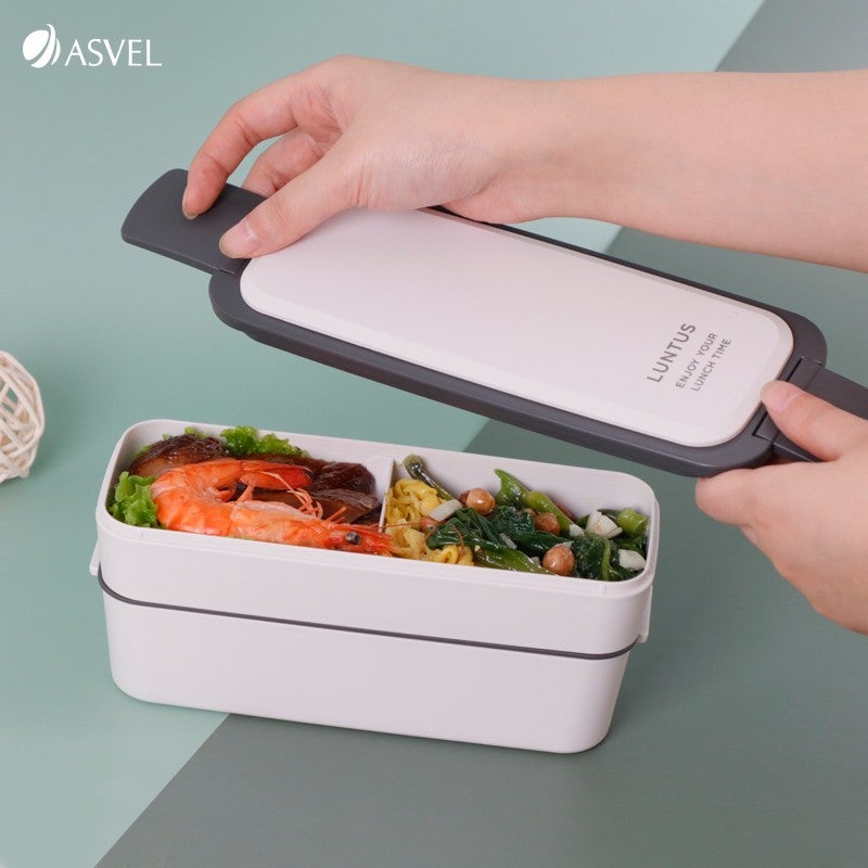 ASVEL Microwave-Safe Lunch Box, Divided Plastic Meal Container for Office Workers, Double-Layer White 800ML - Image 3