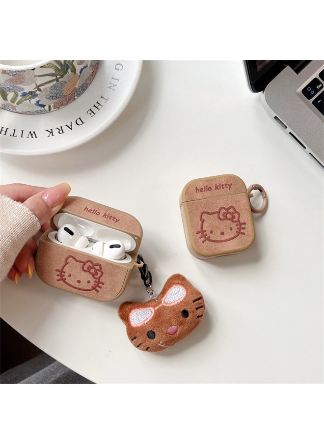 Generic - Line Kitty Cat Head Airpods Protective Cover For 2-day Korean For Apple Wireless Bluetooth 3-generation Pro2 Headset Cover-Color:Line Kitty Cat Headphone Cover Shell + Same Style Pendant-Applicable Models:Airpods1/2 Generation - Image 1