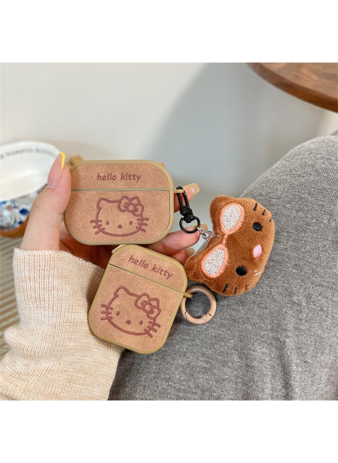 Generic - Line Kitty Cat Head Airpods Protective Cover For 2-day Korean For Apple Wireless Bluetooth 3-generation Pro2 Headset Cover-Color:Line Kitty Cat Headphone Cover Shell + Same Style Pendant-Applicable Models:Airpods1/2 Generation - Image 1