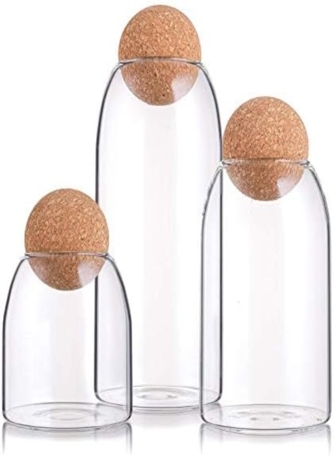 AKDC Suwimut 3 Pack Glass Storage Jar With Ball Cork Lid, Clear Glass Canisters With Cork Ball, Cute Decorative Round Glass Bottles With Airtight Wooden Lid For Spice, Sugar, Salt, Tea, Nuts, Coffee Beans - Image 3