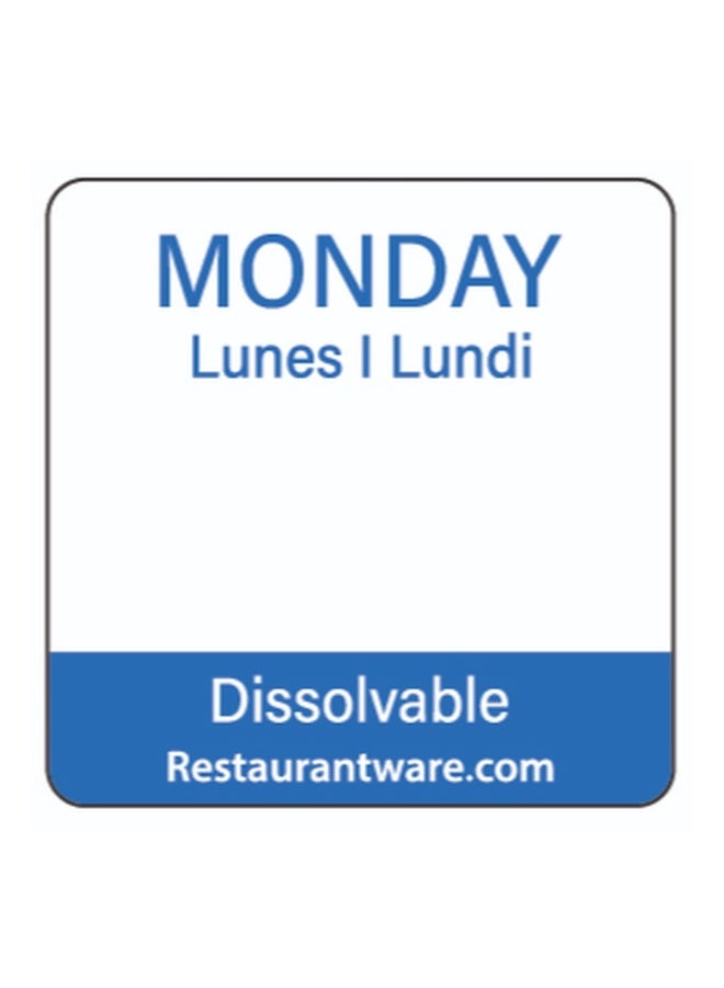 Restaurantware RW Smart 1 Inch x 1 Inch Food Rotation Labels, 500 Dissolvable Food Safety Labels - Premium Trilingual, Blue Paper Day Of The Week Labels, For Food Storage Or Prep, Monday - Image 2