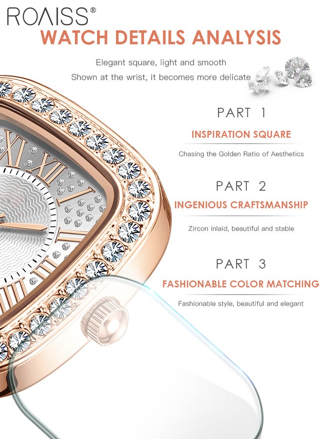رويس ساعة كوارتز بسوار من الفولاذ للنساء، شاشة تناظرية، مينا مربعة مزينة بالزركونيا، ساعات يد أنيقة ومقاومة للماء كهدية للسيدات - Image 5