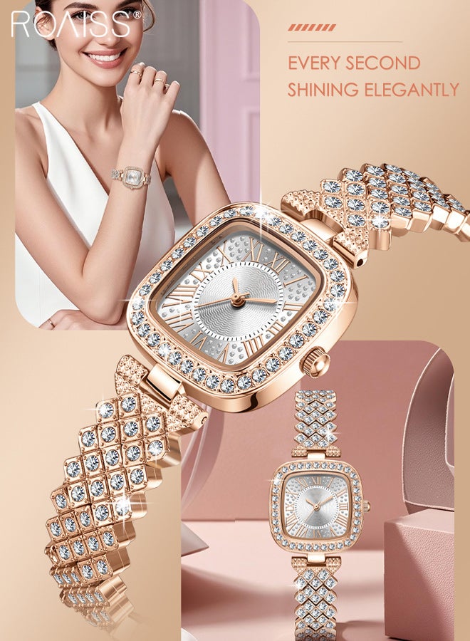 رويس ساعة كوارتز بسوار من الفولاذ للنساء، شاشة تناظرية، مينا مربعة مزينة بالزركونيا، ساعات يد أنيقة ومقاومة للماء كهدية للسيدات - Image 2