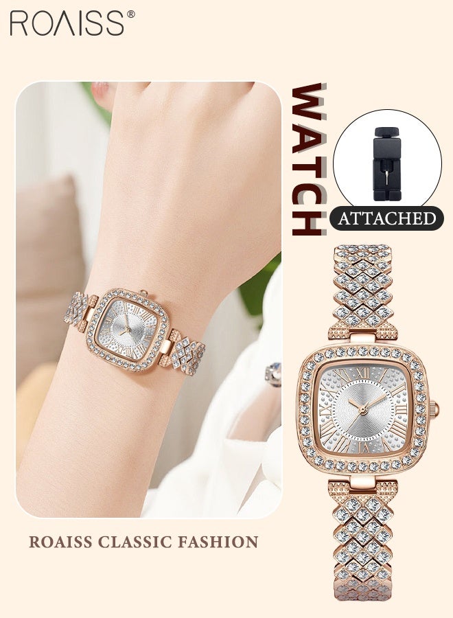 رويس ساعة كوارتز بسوار من الفولاذ للنساء، شاشة تناظرية، مينا مربعة مزينة بالزركونيا، ساعات يد أنيقة ومقاومة للماء كهدية للسيدات - Image 1