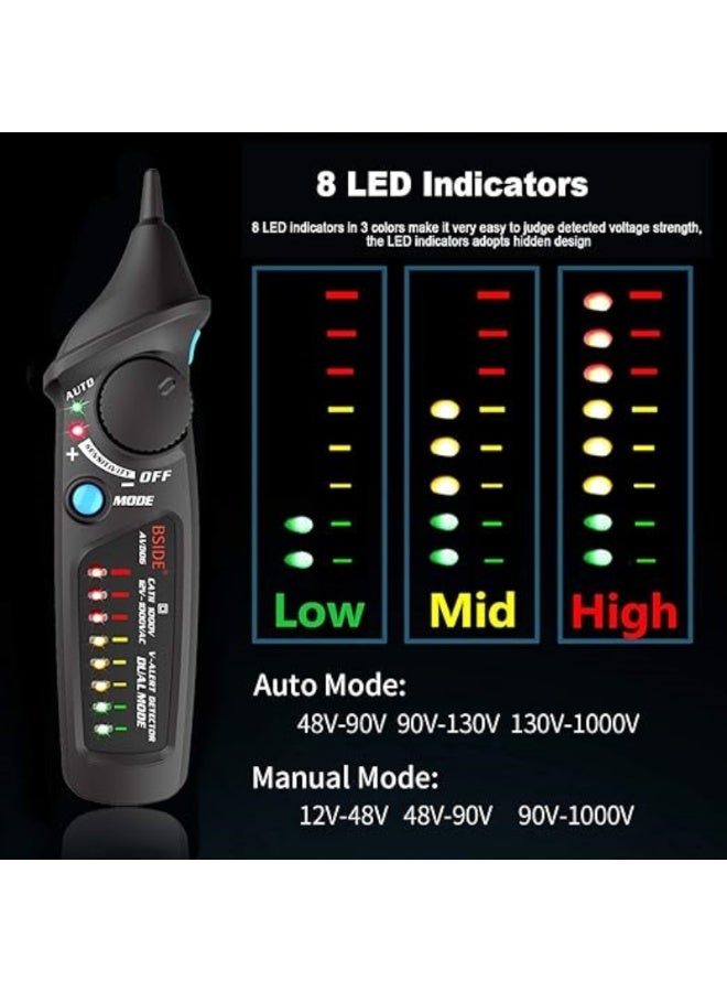 M MIAOYAN Non-Contact Voltage Detector Power Outlet AC Voltage Tester 12-1000V Auto/Manual Mode Adjustable Sensitivity NCV Live Wire Check with Color LED Indicator and Flashlight - Image 4