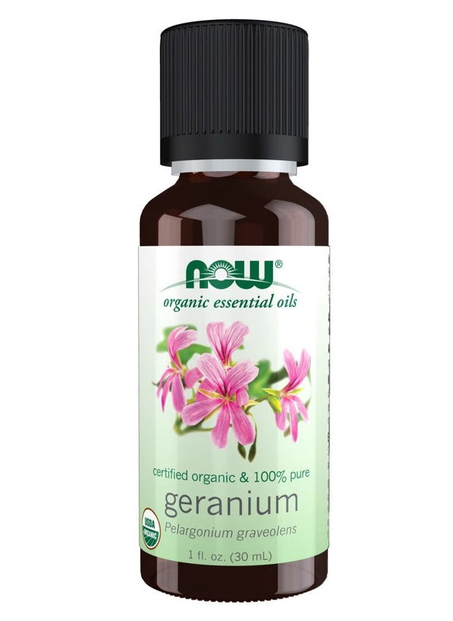 now NOW Essential Oils, Geranium Oil, Certified Organic, Soothing Aromatherapy Scent, Steam Distilled, 100% Pure, Child Resistant Cap, 1-Ounce  - Image 1