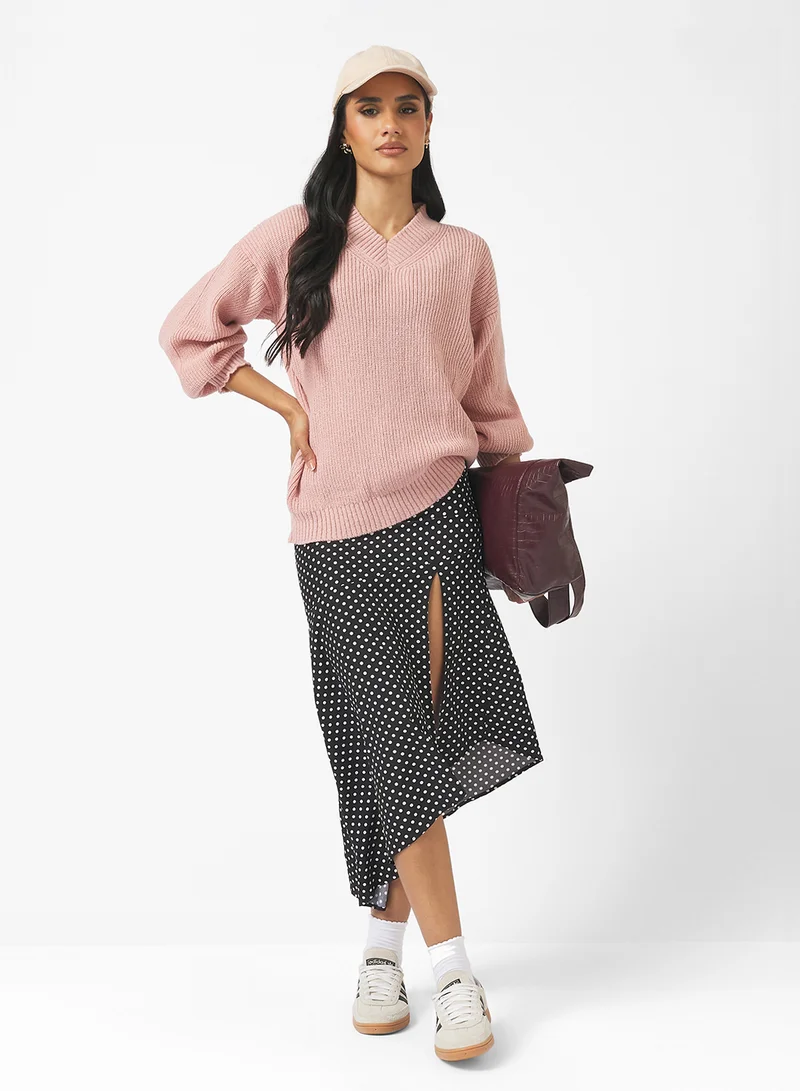 Ginger V Neck Ribbed Jumper