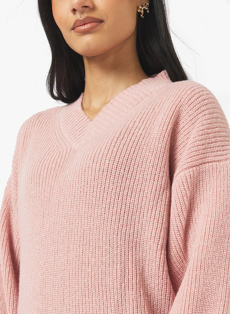 Ginger V Neck Ribbed Jumper