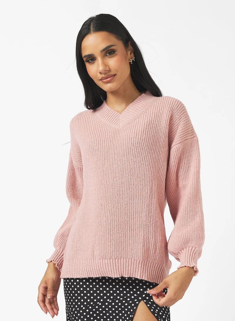 Ginger V Neck Ribbed Jumper