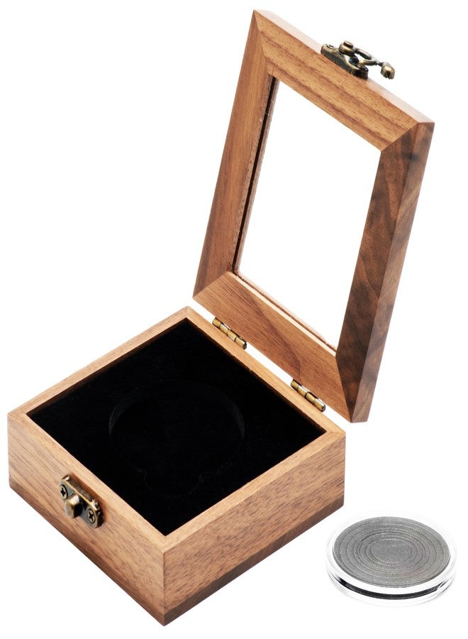 COSISO Single Walnut Wood Challenge Coin Presentation Display Gift Box Storage Case with Hinge/Clear Top and Plastic Coin Capsules with Adjustable Gasket, Small, Black Inner, CB8542 - Image 2