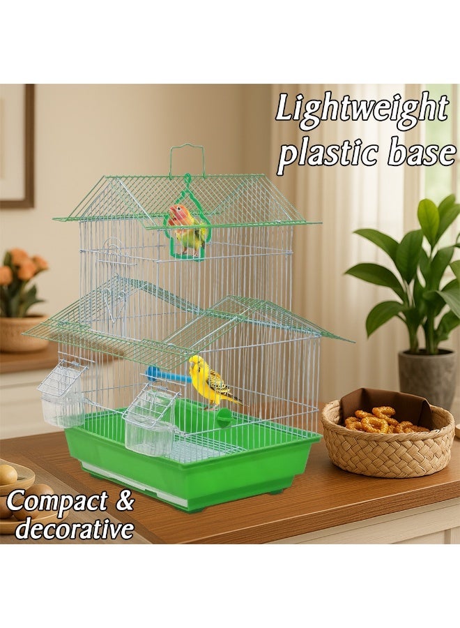 NNC PETS Travel Bird Cage with Green Base, 49 cm Tall, Equipped with Feeding Bowls, Plastic Perches, Hanging Toy and Carry Handle, Easy to Move and Clean with Slide-Out Tray, Ideal for small birds - Image 1