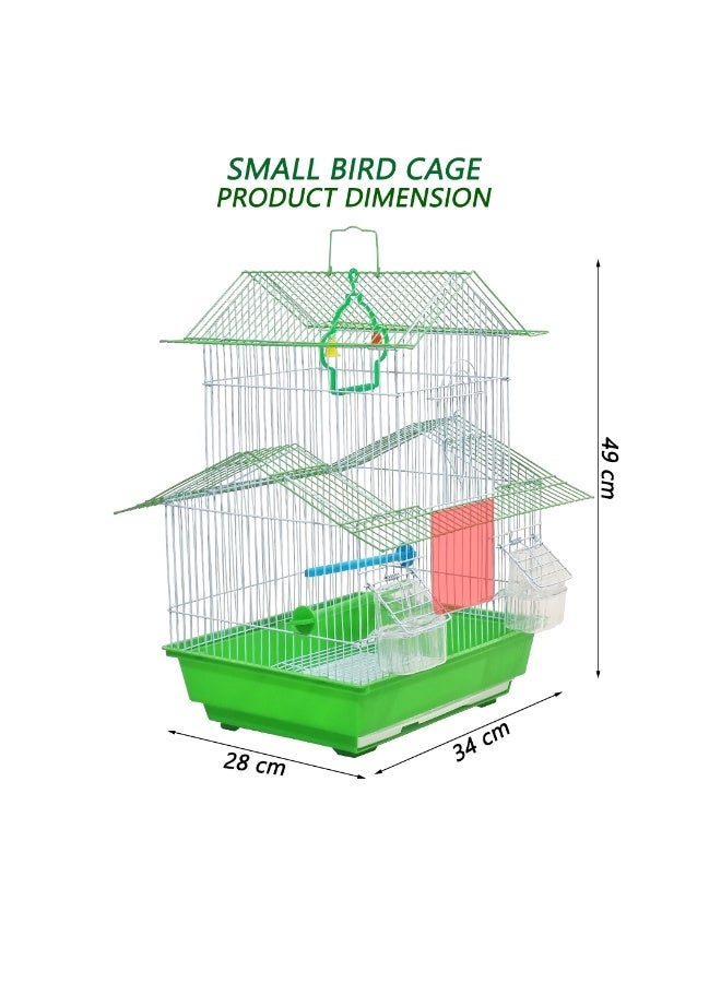 NNC PETS Travel Bird Cage with Green Base, 49 cm Tall, Equipped with Feeding Bowls, Plastic Perches, Hanging Toy and Carry Handle, Easy to Move and Clean with Slide-Out Tray, Ideal for small birds - Image 3