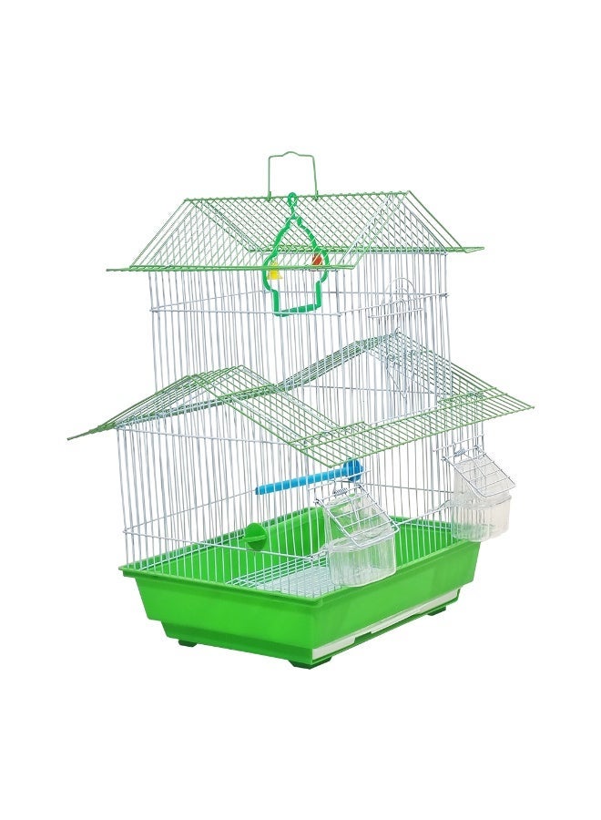 NNC PETS Travel Bird Cage with Green Base, 49 cm Tall, Equipped with Feeding Bowls, Plastic Perches, Hanging Toy and Carry Handle, Easy to Move and Clean with Slide-Out Tray, Ideal for small birds - Image 2