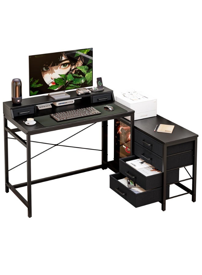 Solerconm L-Shaped Computer Desk, 135 × 100 cm Corner Desk with Drawers and Storage, Gaming Desk with Monitor Stand, X-Shaped Support, for Home Office and Office Use - Image 1