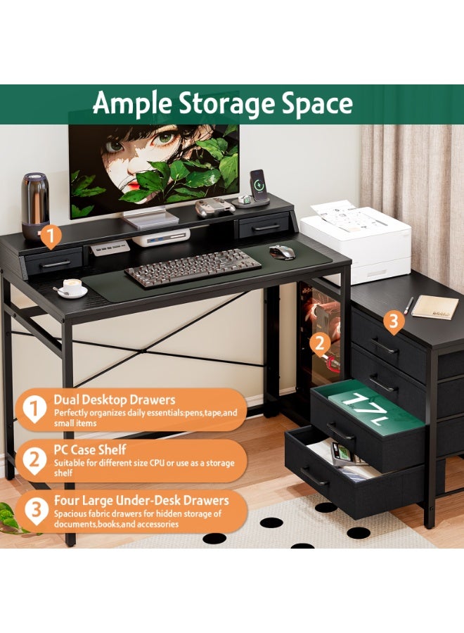 Solerconm L-Shaped Computer Desk, 135 × 100 cm Corner Desk with Drawers and Storage, Gaming Desk with Monitor Stand, X-Shaped Support, for Home Office and Office Use - Image 4