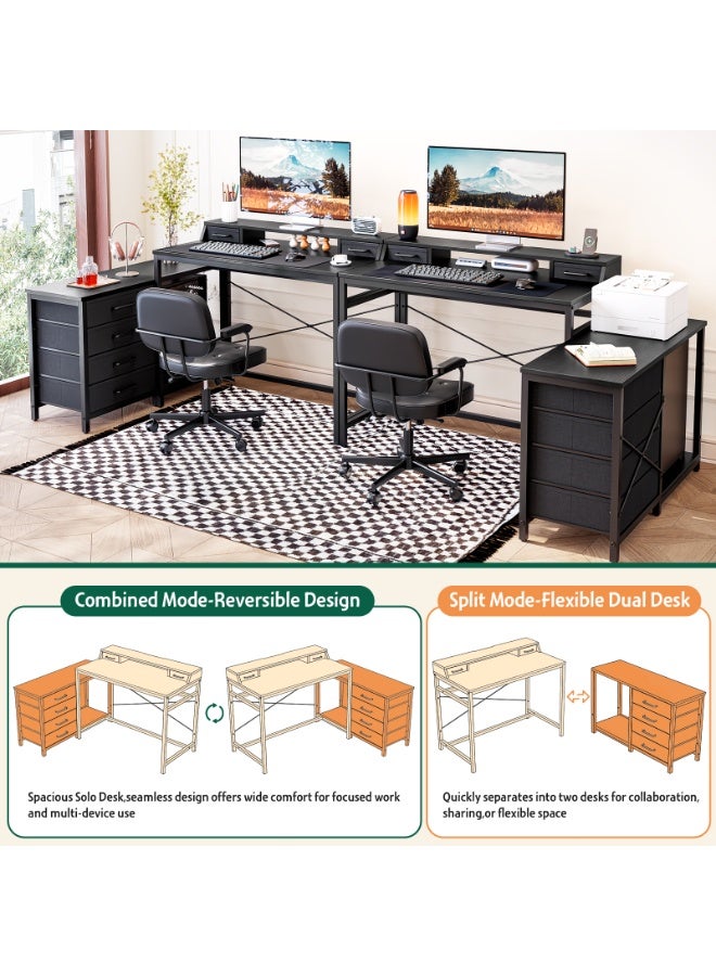 Solerconm L-Shaped Computer Desk, 135 × 100 cm Corner Desk with Drawers and Storage, Gaming Desk with Monitor Stand, X-Shaped Support, for Home Office and Office Use - Image 3